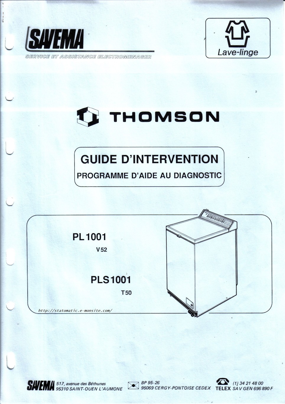 Thomson PL1001 et PLS1001, guide d'intervention programme d'aide au diagnostic