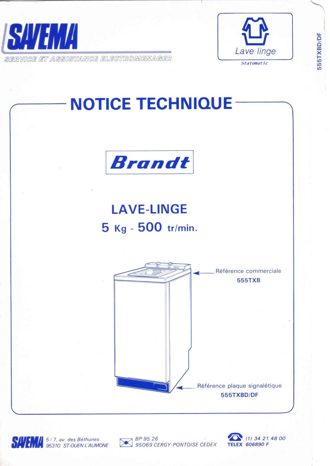 Lave linge 5kg - 500tr/min Brandt 555TXB.