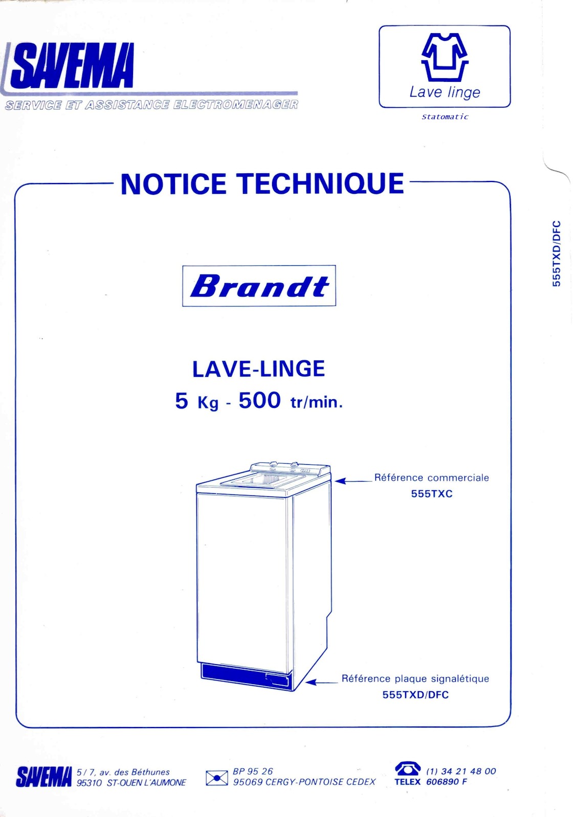 Lave linge 5kg - 500tr/min Brandt 555TXC.