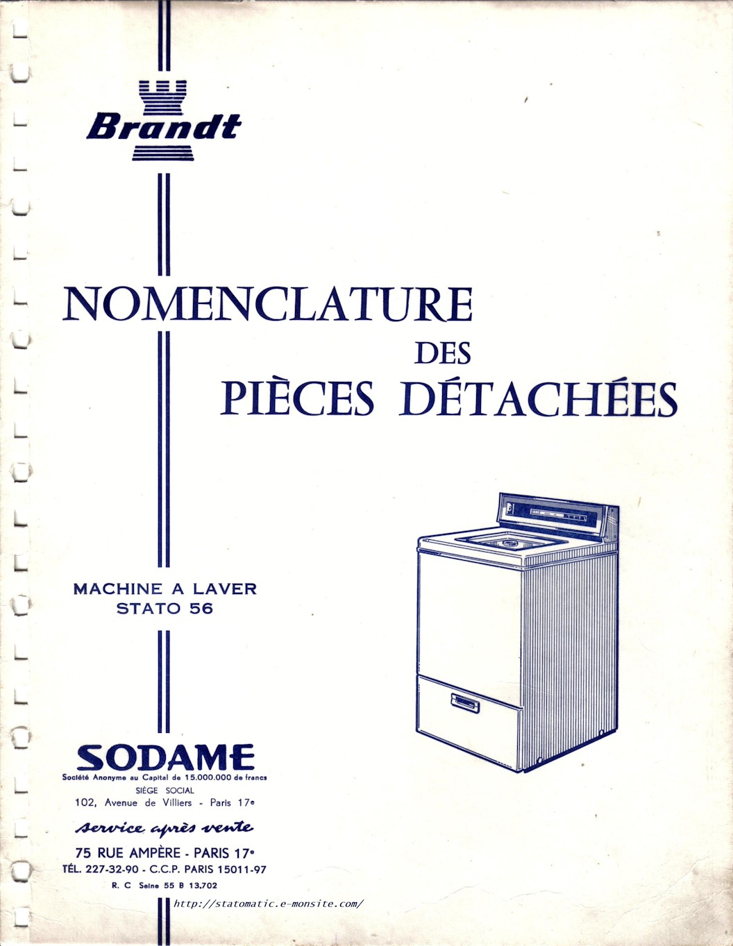 Machine à laver Brandt Stato 56, nomenclature des pièces détachées