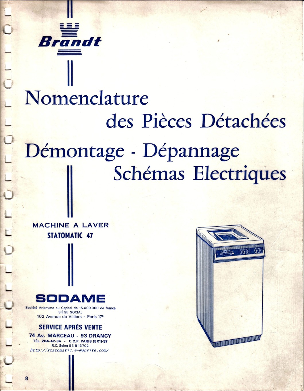 Machine à laver Brandt Statomatic 47, nomenclature des pièces détachées
